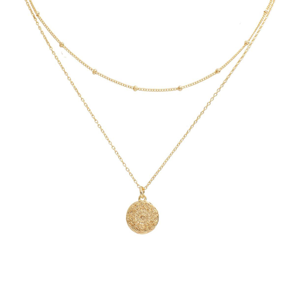 Damen Gold Halskette mit Mandala Anhänger