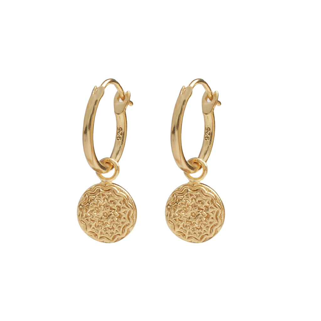 Damen Gold Creolen Ohrring mit Mandala Anhänger