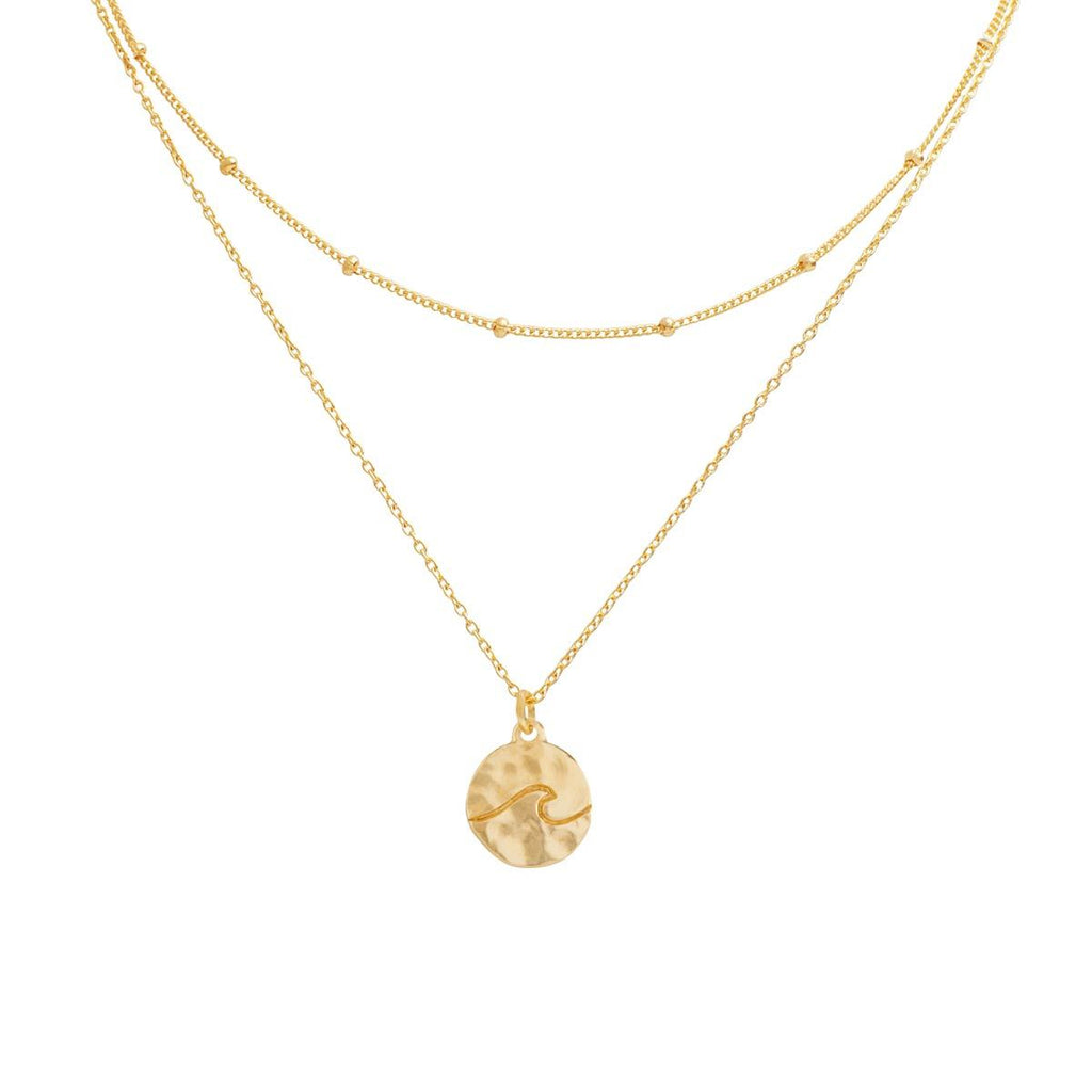 Damen Gold Halskette mit Wellen Anhänger